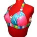 Large Patchwork Bikini Halter Top, Colorful beach Princess bra, for summer festivals, Belly Dance practice work out Bra