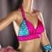 Summer festivals Bikini Halter Top, pink blue bra, Beach Sports and sunbathing. playful polka dots