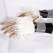 Victorian Carnival Arm Warmers Black White Stripes Grey fingerless gloves Belly Dance Monster Paws with long White monster fur