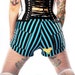 Rocker Shorts, High Waist Blue Black vertical stripes Pockets Roller Derby Bad Girl, broken rag doll Summer Festivals Punk Rock Large