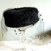 Vintage Hat Black Chenille Circle Pillbox Hat with Veil