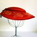Vintage Hat 1940s Red Picture Hat with Embroidery Christmas Hat
