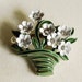Vintage Brooch Flower Basket Pin Enamel 1950s Rhinestone