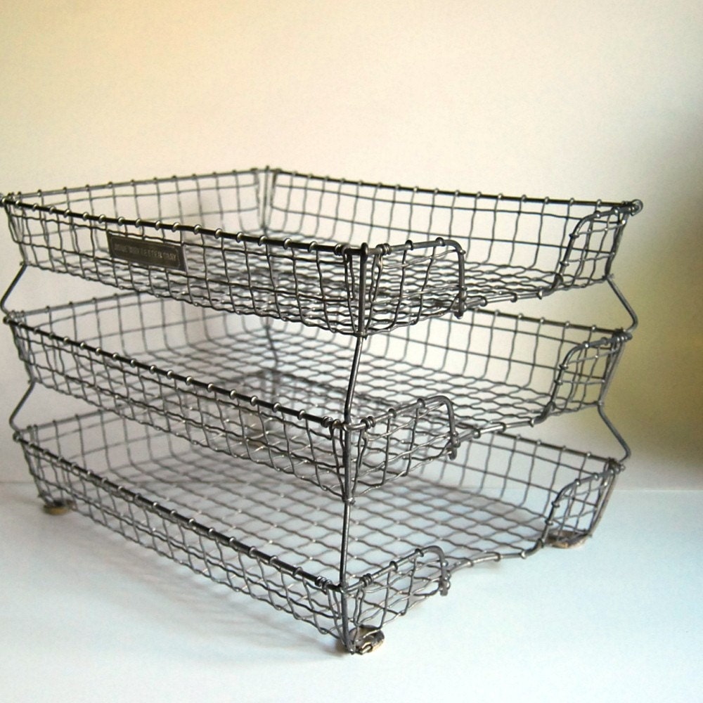 Vintage Acme Wire Letter Tray Three Tier