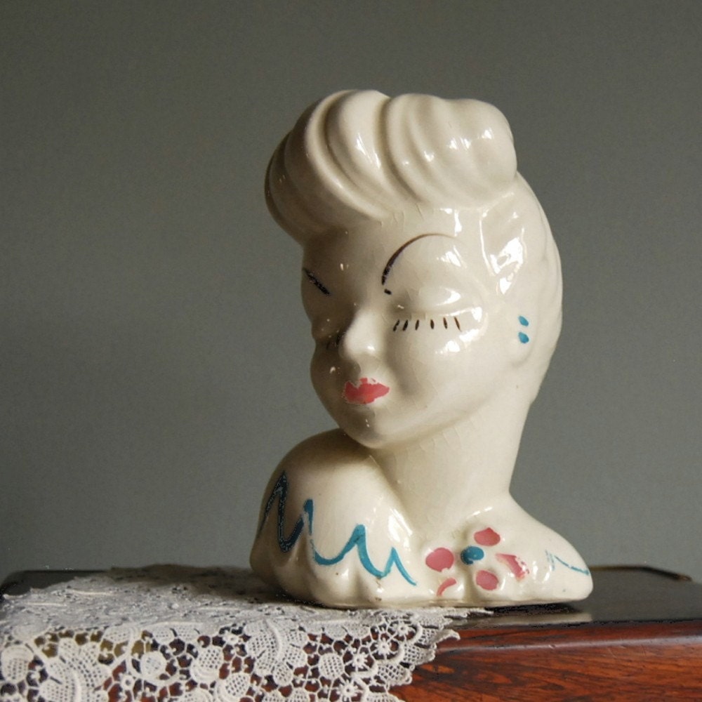 Vintage Glamour Girl Head Vase or Planter