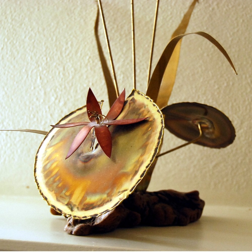 Vintage Sculpture Metal Cattails Plant Woodland Sculpture