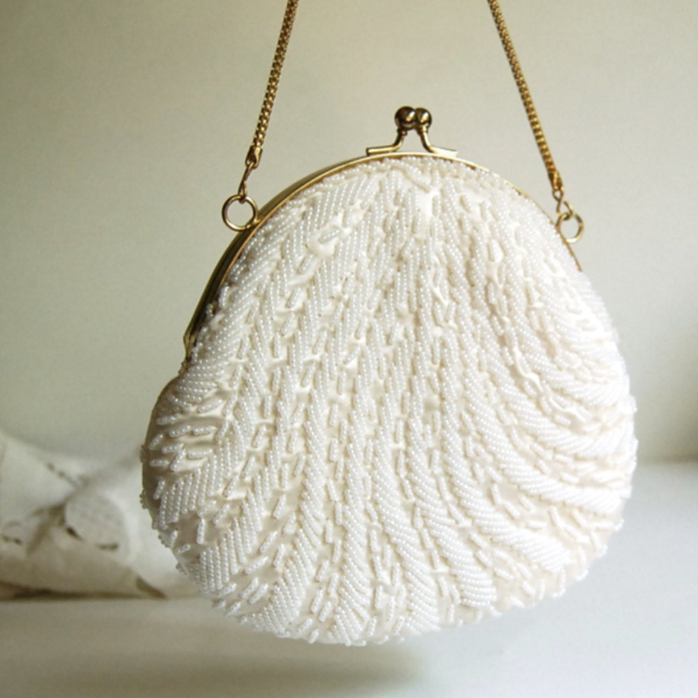 Vintage Purse Beaded Purse White or Ivory from by CalloohCallay