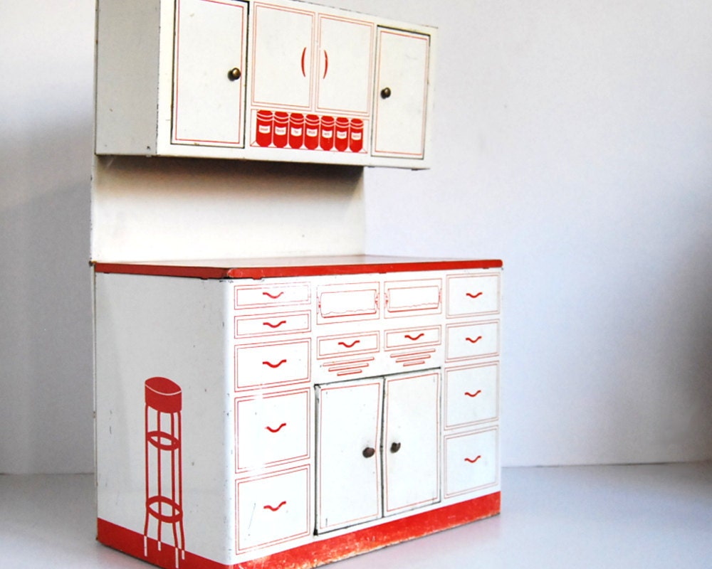 Vintage Kitchen Toy Tin Hoosier Cabinet Wolverine 1950s Hutch