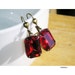 Earrings, Ruby Red Rhinestones VIntage Swarovski Antique Brass Heart Wires