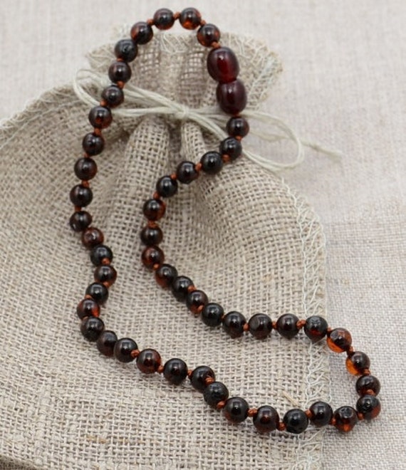 Amber necklace for teething-perfectly round cherry amber beads