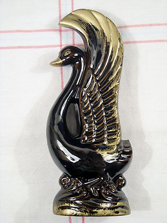Vintage Black Swan Bird Figurines and Dish Console Set Japan