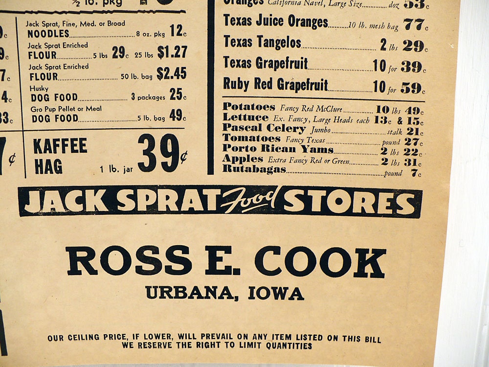 Vintage Grocery Store Poster 1940s Sale Specials Tips To