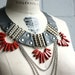 Battle Necklace - Grey Leather and Coral