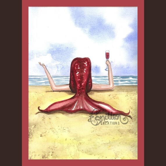 Red Wine Mermaid on the Beach from Original by camillioncreations