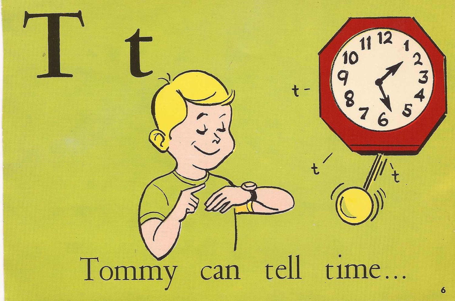 Vintage Flash Card Letter T Phonics and Words Drill Card