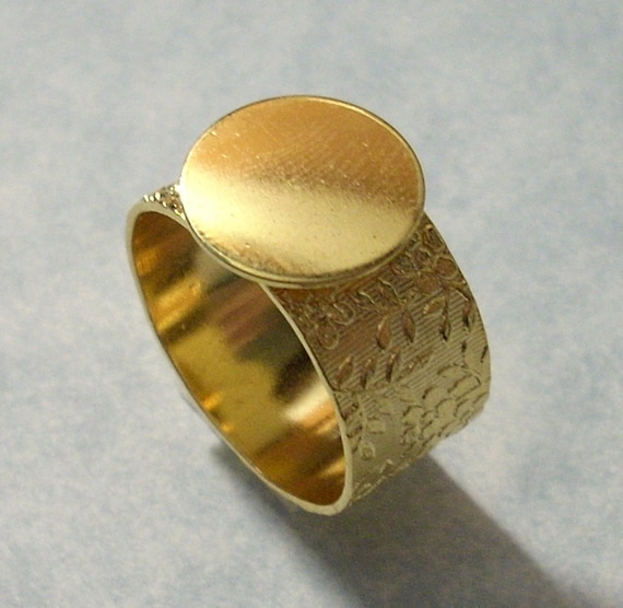 Gold Adjustable Ring Blank with 10mm Floral Band and 13mm Glue