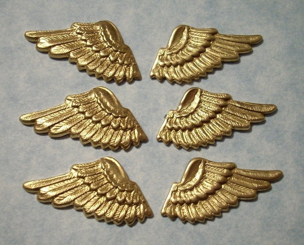 6 Raw Brass Angel Wings Stampings