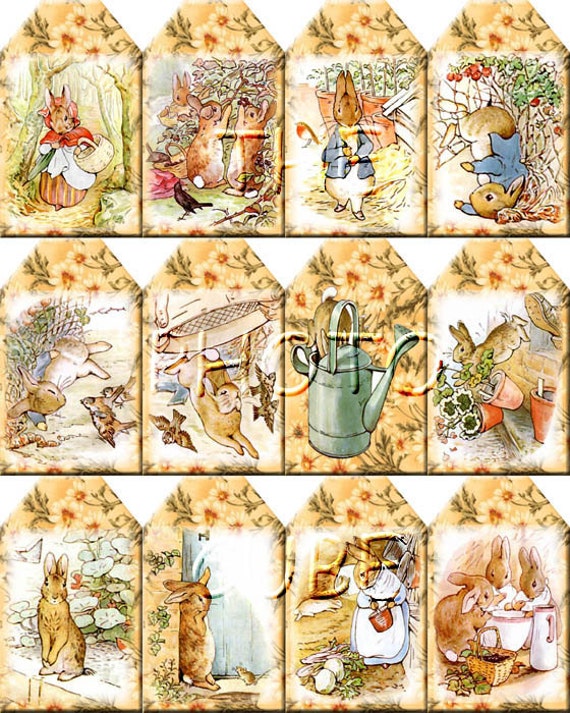 Peter Rabbit ViNtAgE ArT Hang/Gift Tags/Labels Print Your Own Collage Sheet Download JPG Digital File-Buy ONe Get ONe FREE