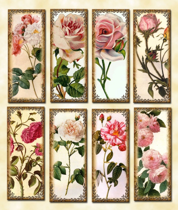 charming cottage roses antiqued primitive 2x5 bookmarks tags