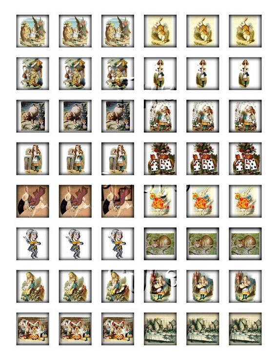 Alice in Wonderland 1 inch Square Tiles-Printable Collage