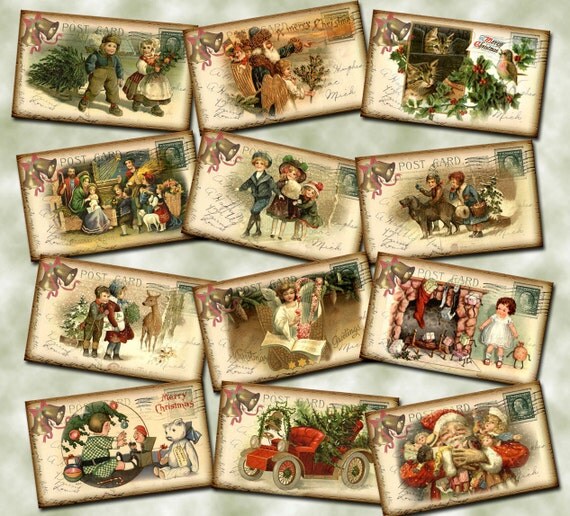 Christmas Holiday PostCard Vintage Hang/Gift Tags Santa