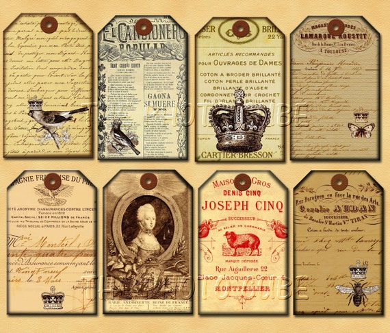 French Ephemera Gift/Hang Tags Vintage Altered ArtINSTaNT