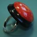 Large amazing adjustable ring with genuine tested vintage 1940s red/yellow and black bakelite plastic bead in layers