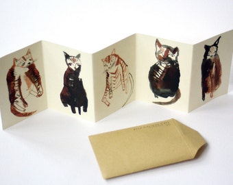 Mini cat zine concertina book || FIVE CURIOUS CATS