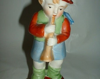 Vintage Porcelain Figurine Child Playing Musical Instrument