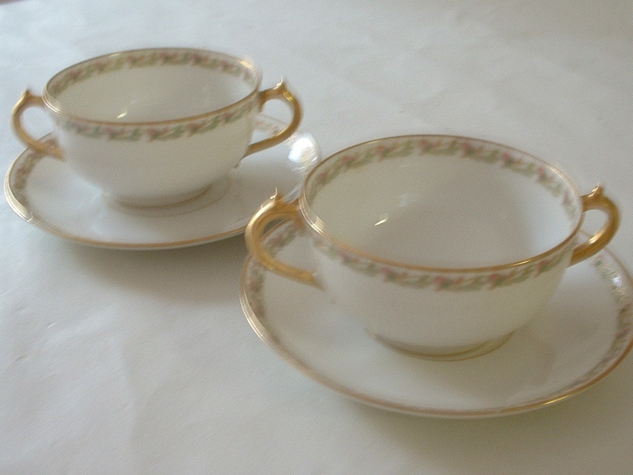Vintage 2 Pairs of Limoges Haviland Two Handled Bouilon Cups