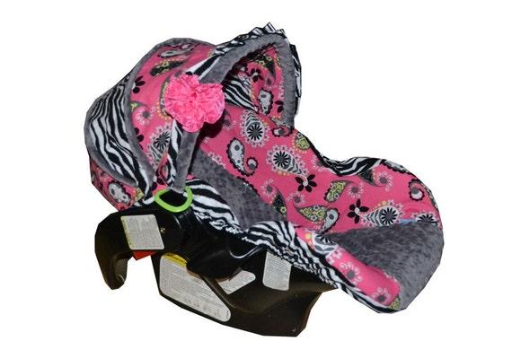 Zebra and hot pink paisley car seat cover ready to by SassyStork