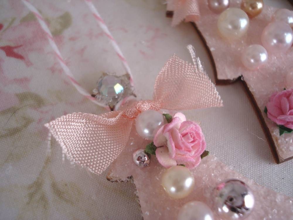 Pink Christmas Tree Ornaments Set of 2 by BeachPomPom on Etsy