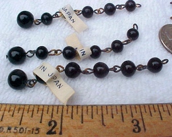 10 Vintage Necklace Extenders, Black Glass Beads, Made in Japan
