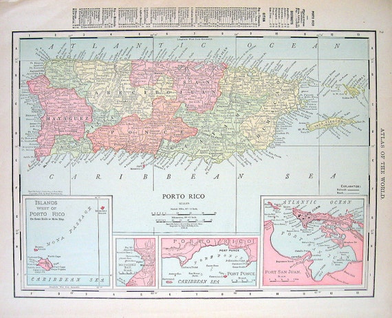 Old Map of the U.S. Acquisitions Porto Rico Vintage Antique