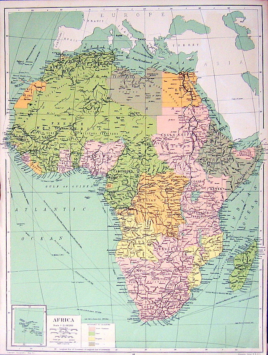 1939 Vintage Colored Map of Africa