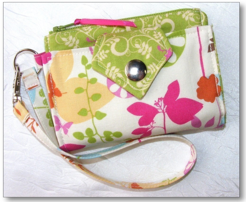 Cell Phone Wallet Padded Case Wristlet Ecology in Pink and
