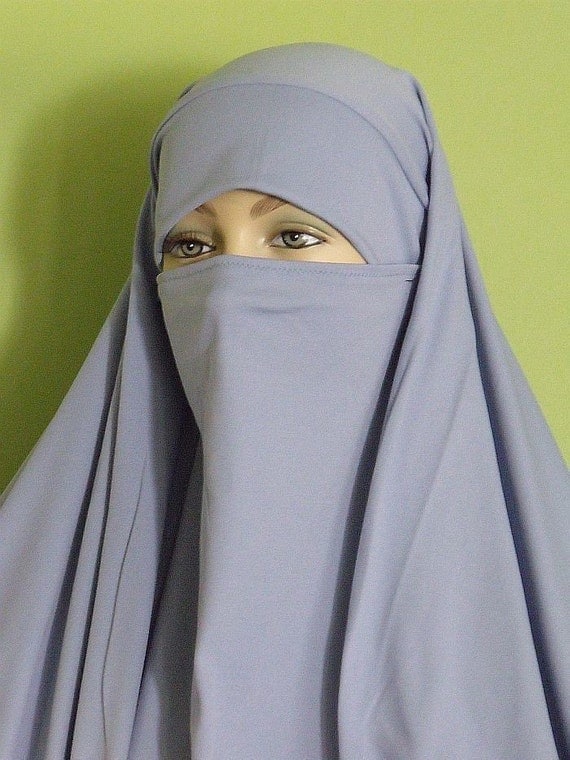 Pak Chador Khimar with attached niqab in light blue by hijabi