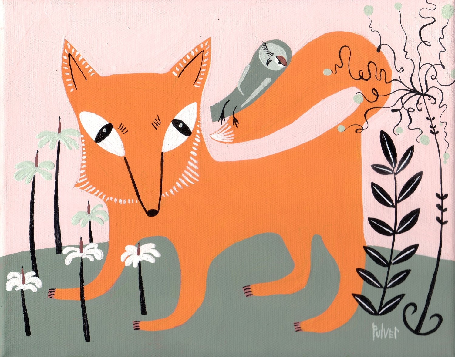 Fabulous Fox and Owl Art Print Fox Artwork Illustration