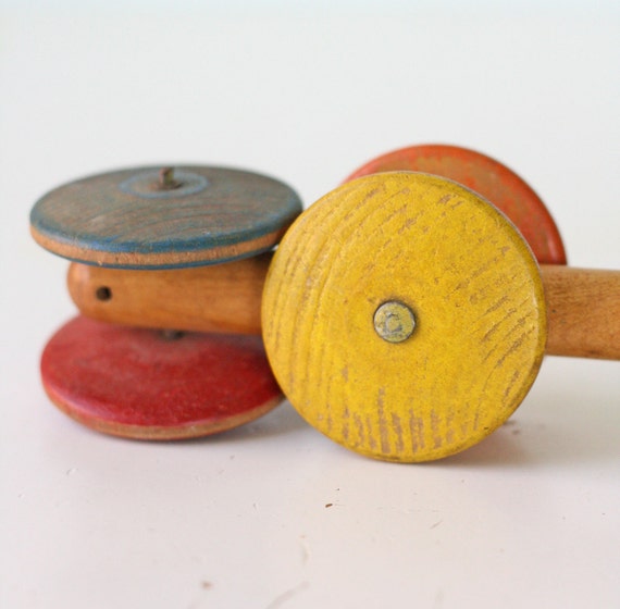 Vintage Wooden Toy Tambourine Stick