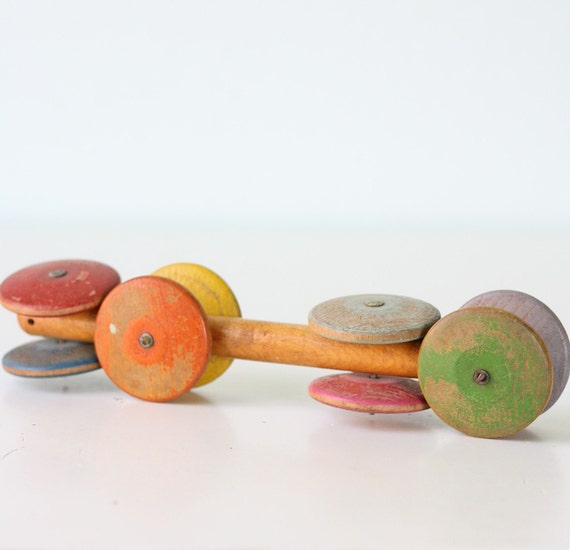 Vintage Wooden Toy Tambourine Stick