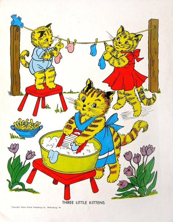Three Little Kittens NURSERY RHYME Poster Illustration