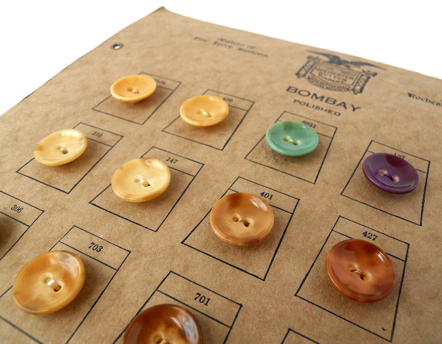 Vintage BOMBAY BUTTON Salesman Sample Card by the Rochester