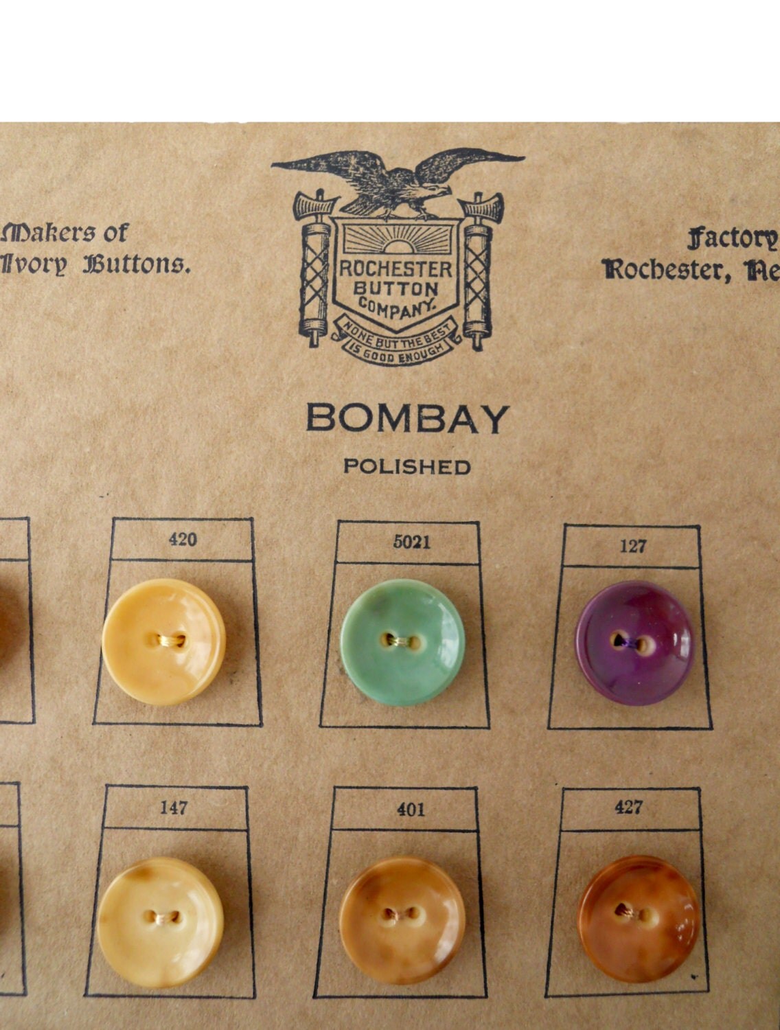 Vintage BOMBAY BUTTON Salesman Sample Card by the Rochester