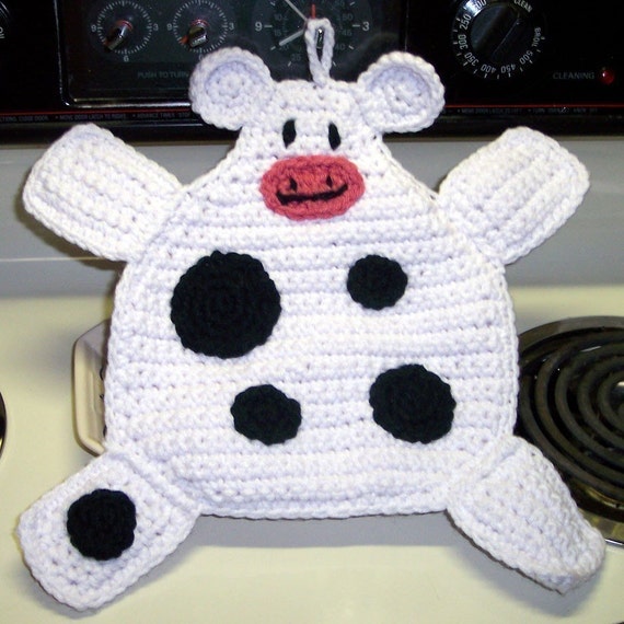 Holstein Cow Pot Holder Crocheted Black and White Cow Pot