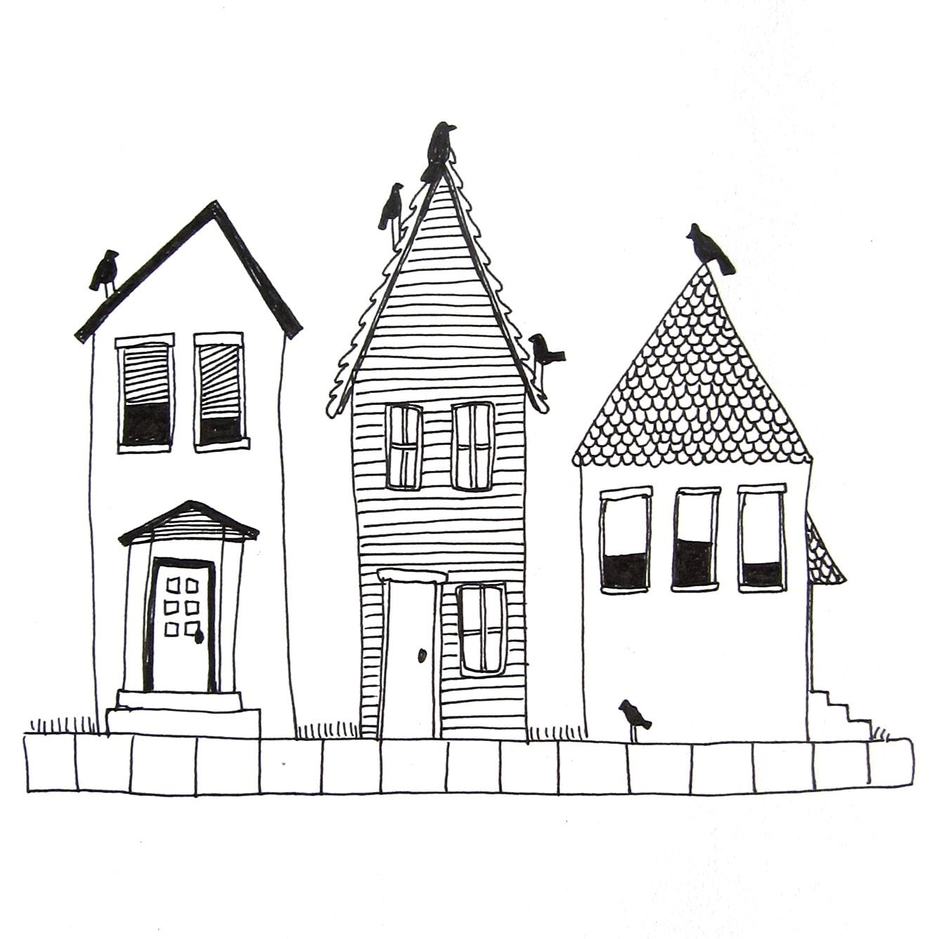 houses no 5 original ink drawing on paper