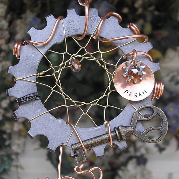 Steampunk Dreamcatcher Stained Glass Metal Industrial Garden 