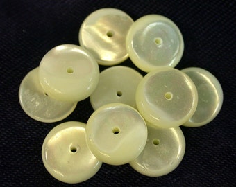 Vintage MOTHER Of PEARL BUTTON Spacer Beads 10mm pkg10 shl9