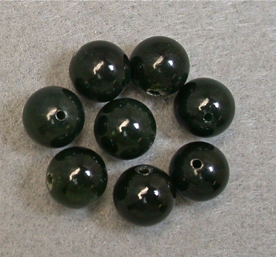 VINTAGE NEPHRITE JADE Beads Dark Spinach Green by EurekaEureka