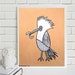 Hoopoe Claus with worm..... original painting, gouache on paper, 4,7x6,7",12x17 cm, fantasy, abstract, hoopoe, bird