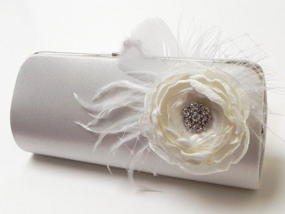 white satin bridal clutch